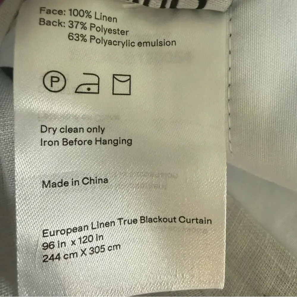 Quince European Linen True Blackout Curtain Panel Cloud Grey Size 96x120